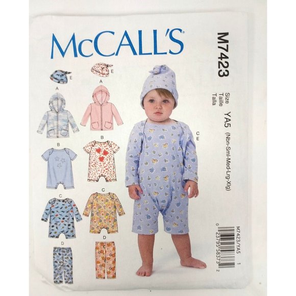 McCalls Pattern #M7423 Baby's Jacket,Bodysuit Pants & Hat Size YA5 (NB-XL) UNCUT - Picture 1 of 3